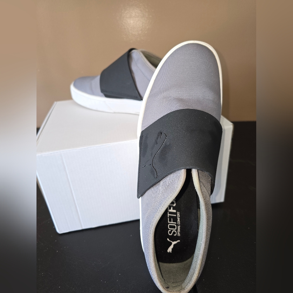 Puma Men's Black and Gray Slip-On Sneakers